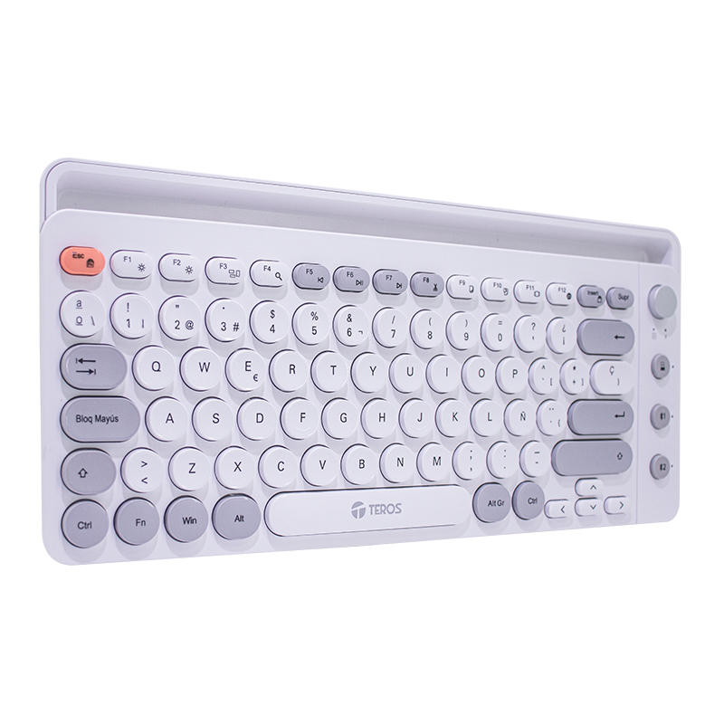 Teclado inalámbrico TEROS TE-4070S, 2.4 GHz, bluetooth 3.0 / 5.2, 80 teclas, blanco