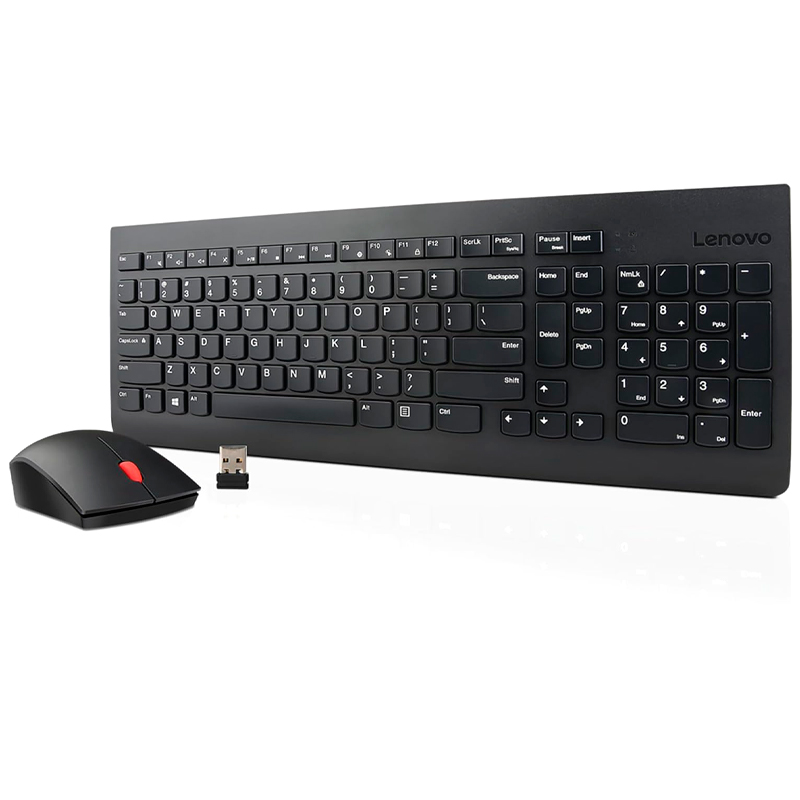 Teclado + Mouse Lenovo, Inalámbrico, Color Negro, (Kit Combo)