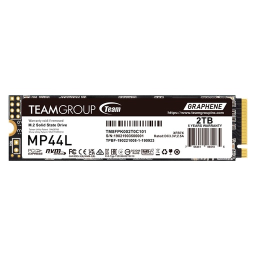 [ 435597] Unidad de estado solido TEAMGROUP MP44L M.2 PCIe 4.0, 2TB, PCIe 4.0 x4 con NVMe