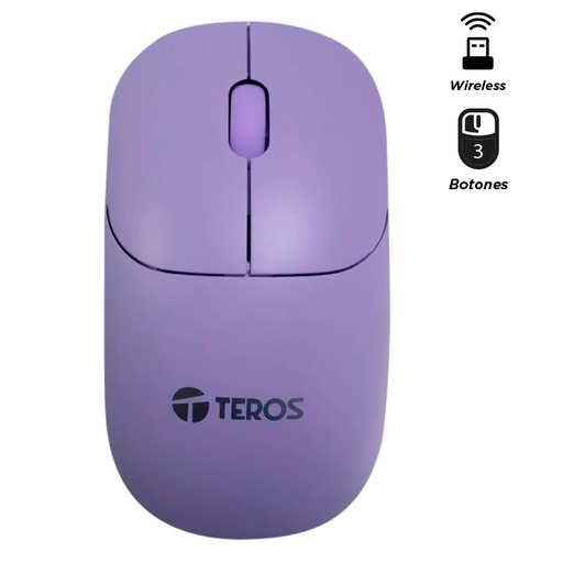 [ 427322] Mouse óptico inalámbrico TEROS TE-1219S, 1000 DPI, receptor USB, 3 botones, color morado
