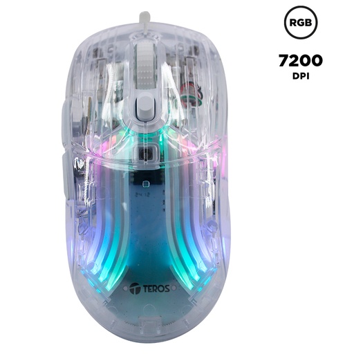 [ 427318] Mouse gamer TEROS TE-1216G, 2 botones, RGB, transparente