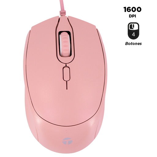 [ 455723] Mouse óptico TEROS TE-1226S, 800-1200-1600 DPI, USB, 4 botones, color rosado