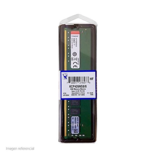 [ 314798] Memoria Kingston KCP426NS8/8, 8GB, DDR4, 2666 MHz, PC4-21300, CL19, non-ECC, 1.2V.