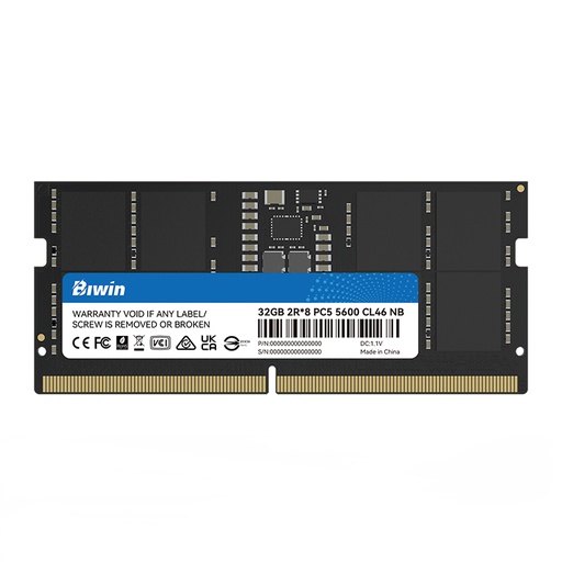 [ 468024] Memoria Biwin SODIMM, 32GB DDR5-5600, 2R*8, CL46, 1.10V, 262 Pin