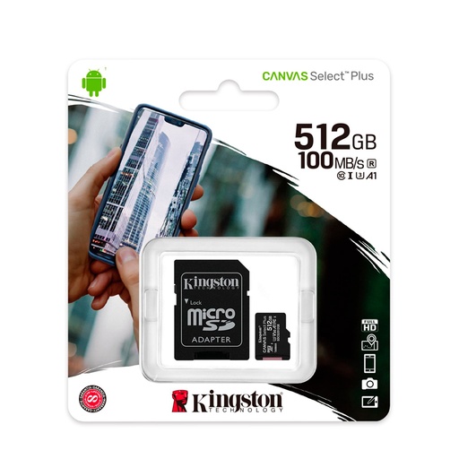[ 419693] Memoria micro-SD Kingston Canvas Select Plus, 512GB, con Adaptador SD