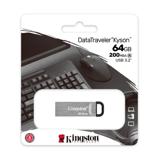 [ 388323] Memoria Flash USB Kingston DataTraveler Kyson, 64GB, USB 3.2 Gen 1, Plata