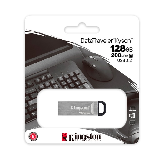 [ 388324] Memoria Flash USB Kingston DataTraveler Kyson 128GB, USB 3.2 Gen 1, Color Plata.