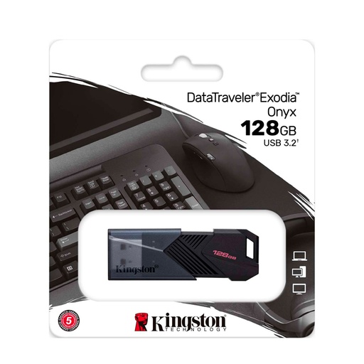 [ 414410] Memoria Flash USB Kingston DataTraveler Exodia Onyx, 128GB USB 3.2 Gen 1, Color Negro Mate