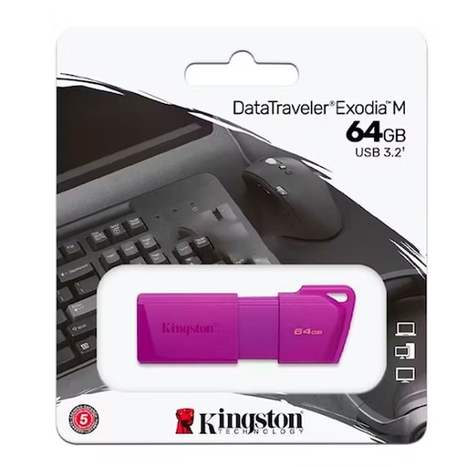 [ 432079] Memoria Flash USB DataTraveler Exodia M, 64GB, USB 3.2 Gen 1 (Tipo-A) Neon Purple (Morado)